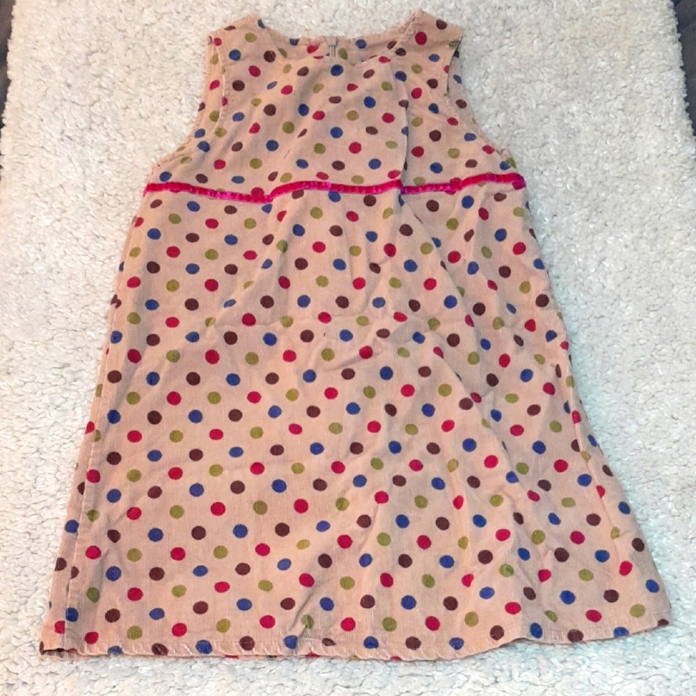 MINI BODEN LIGHT brown Couduroy Polka Dot Sleeveless Dress Size 5-6